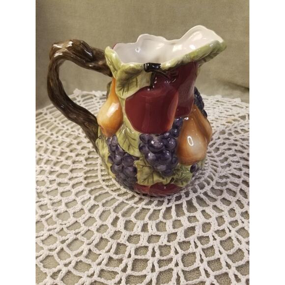 Home Interiors Sonoma Villa Fall Fruit Pitcher Hand Painted Glazed Earthenware - Picture 4 of 12